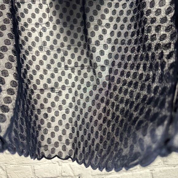 Maeve by Anthropologie Swiss Polka Dot Blouse Scalloped Hem Sheer Navy 2 - Picture 5 of 5